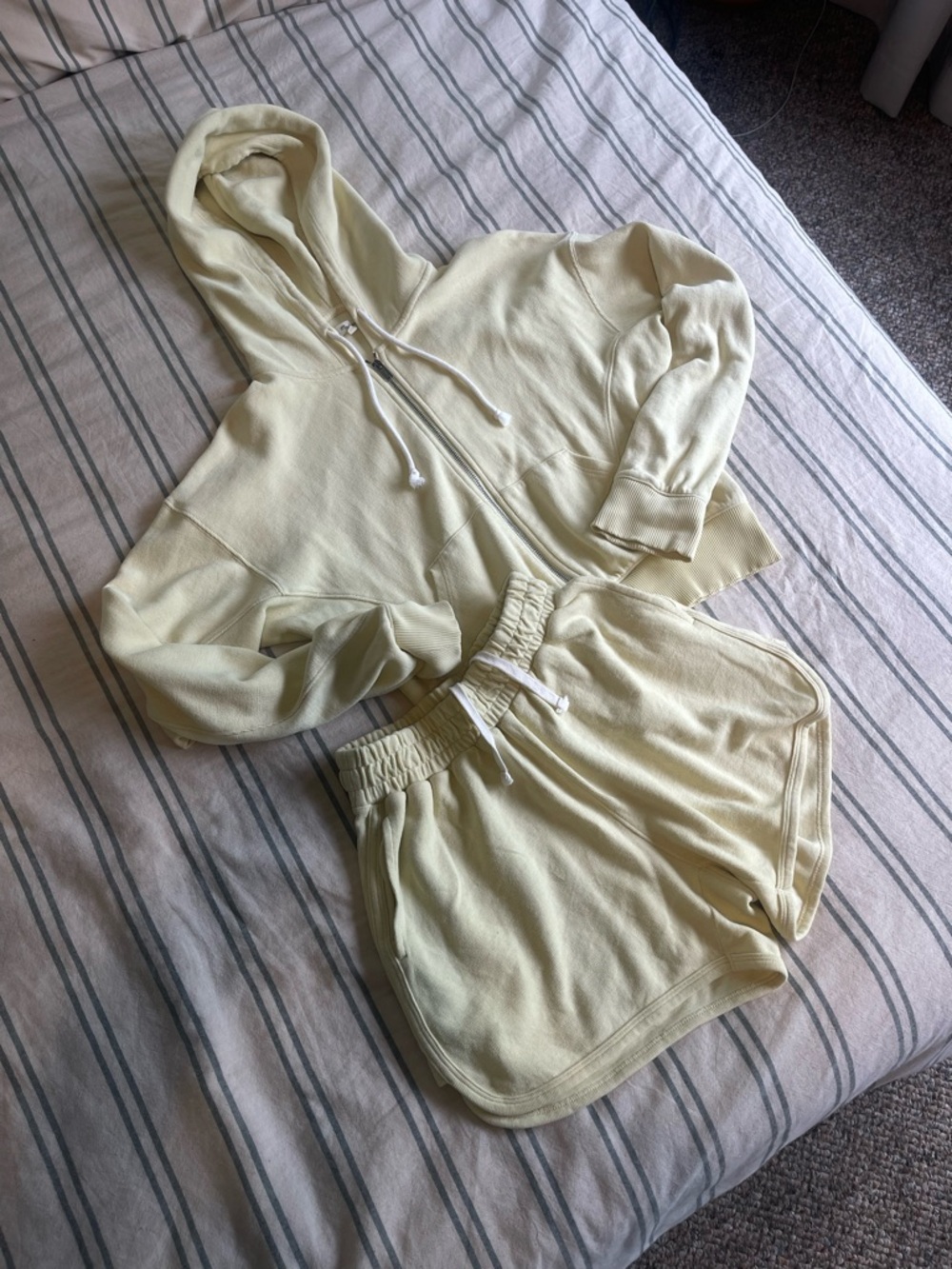 Madewell Butter Yellow sweat shorts and jacket